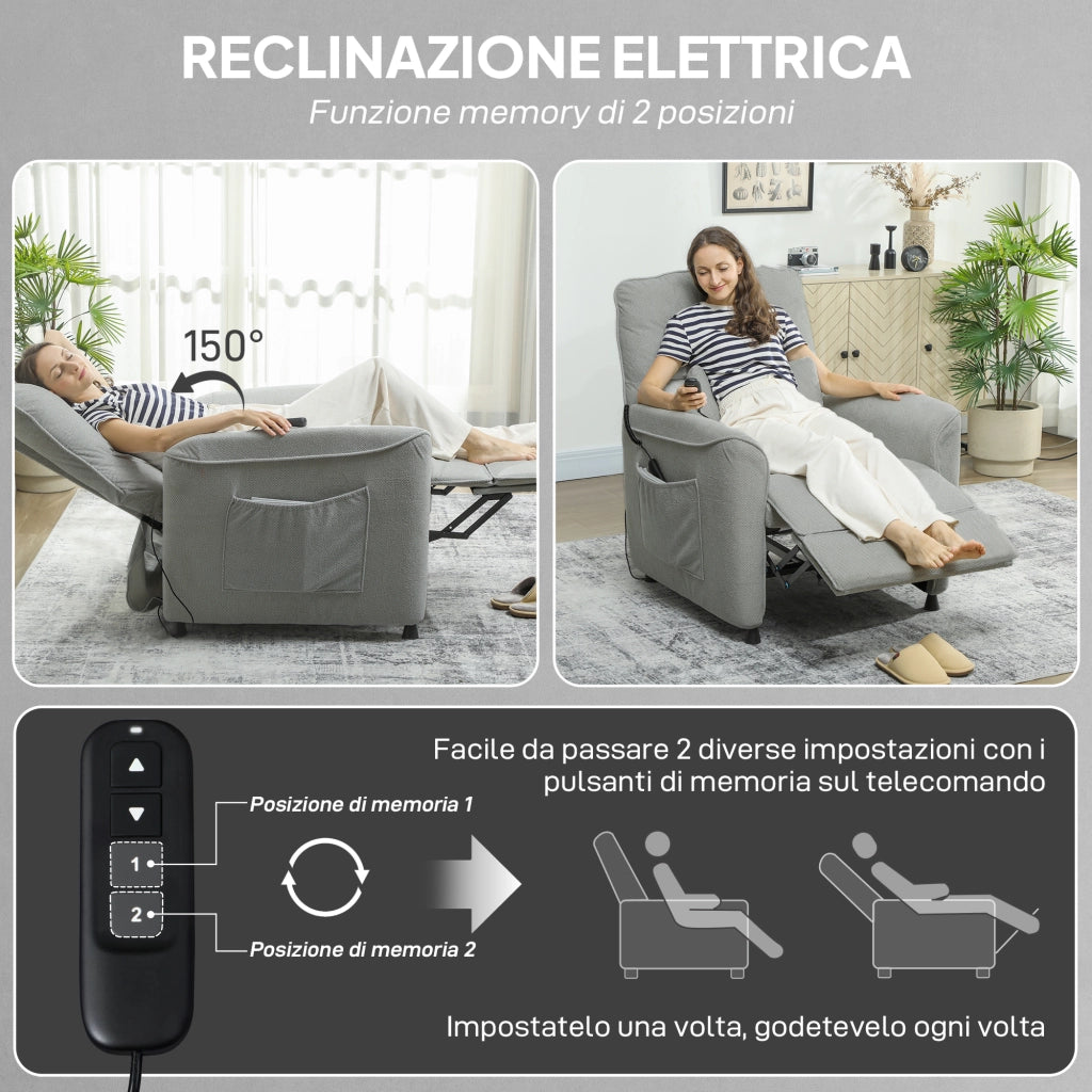 Poltrona Reclinabile con Riscaldamento, 8 Punti Massaggio e 5 Modalit¨¤, Tessuto Ciniglia, Grigio Carbone