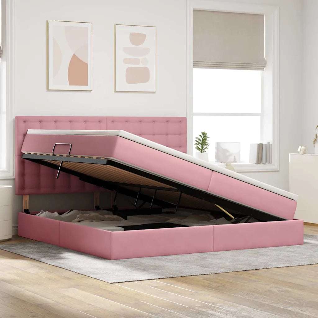Letto con contenitore LED e materasso Rosa 200 x 200 cm Velluto