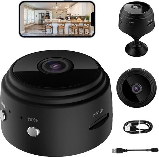 Camera di Sorveglianza - Mini-camera Wi-Fi 4K-HD con trasmissione in tempo reale via app mobile, rilevamento movimenti e sensori di movimento, compatto e compatta, camera per animali domestici e monitoraggio di bambini.