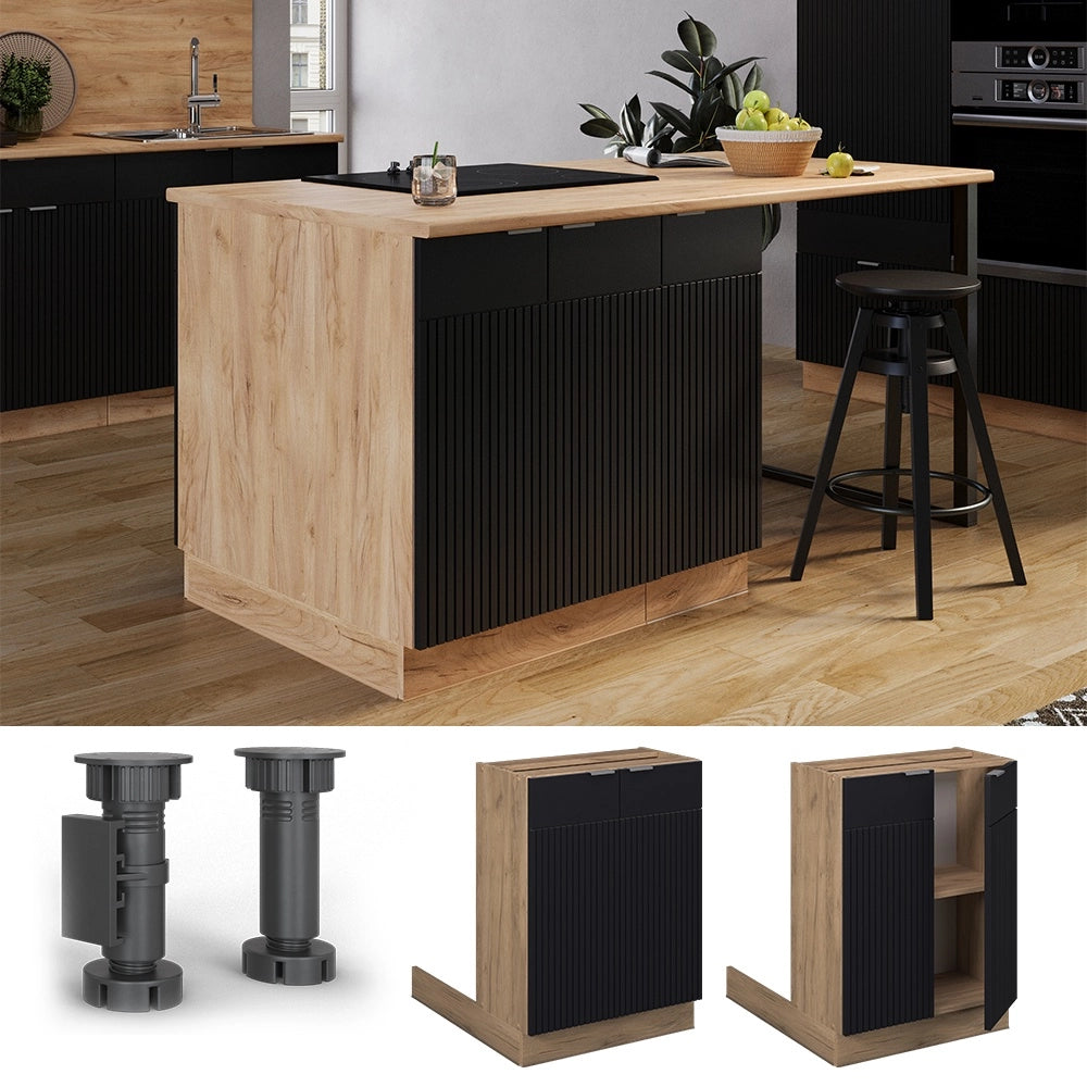 Isola cucina Fame-Line Nero rigato/Rovere dorato 60 cm senza piano di lavoro Vicco