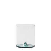 Set di 4 Tumbler Discobolo in Vetro Borosilicato Soffiato a Mano, Capacità 34,5 cl, Design Trasparente con Fondello Verde Lago per Tavole Raffinate