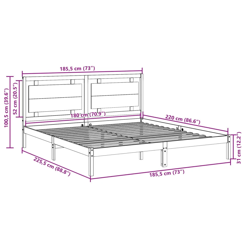 Giroletto Extra Lungo senza Materasso-Struttura Letto 180x220 cm Legno Massello 128899