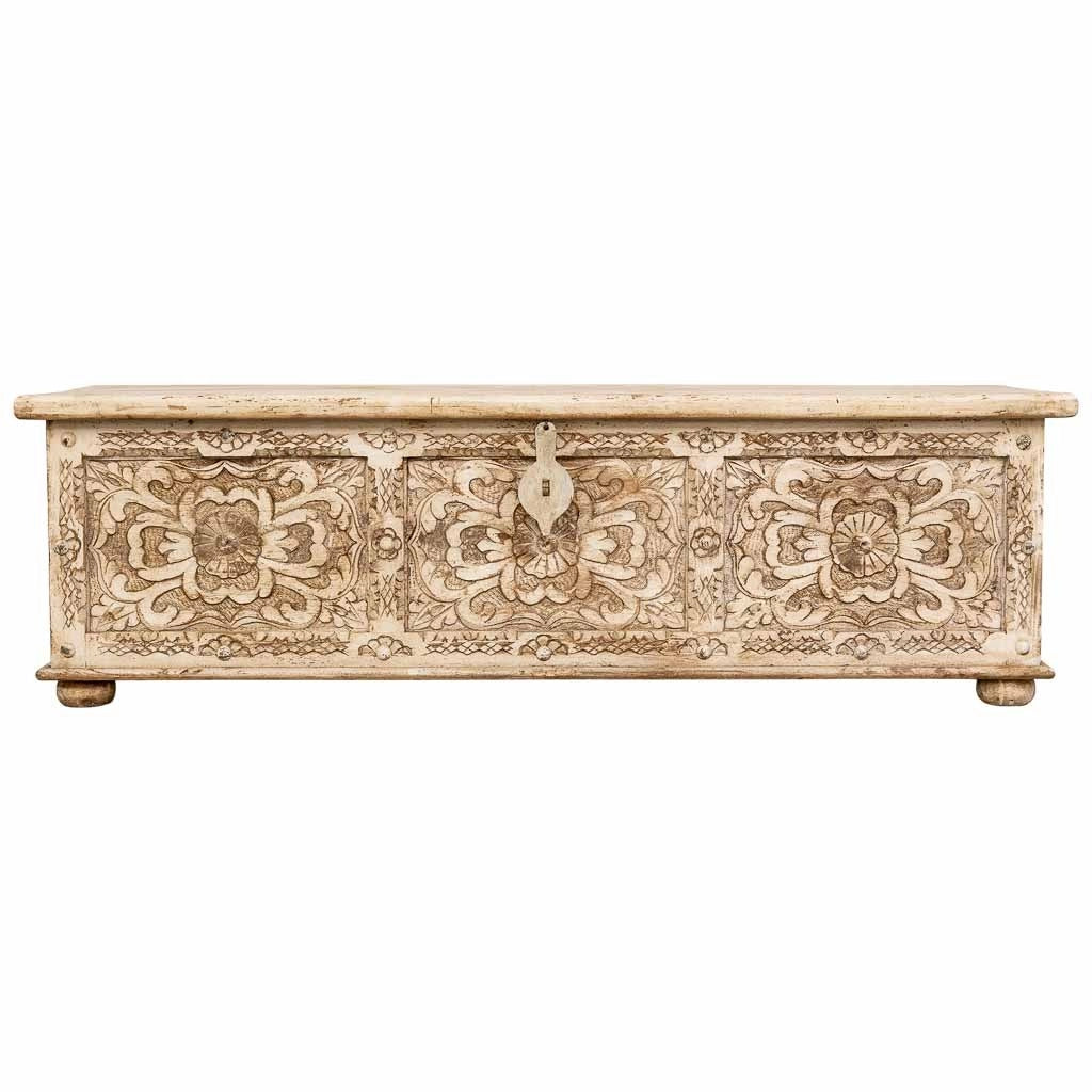 Baúl de madera artesanal beige 150x45x46h cm