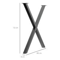 Set 2 Pezzi Gambe Tavolo in Acciaio a X con 16 Viti Incluse, Gambe preforate con 4 Fori, 80x4x72cm, Nero