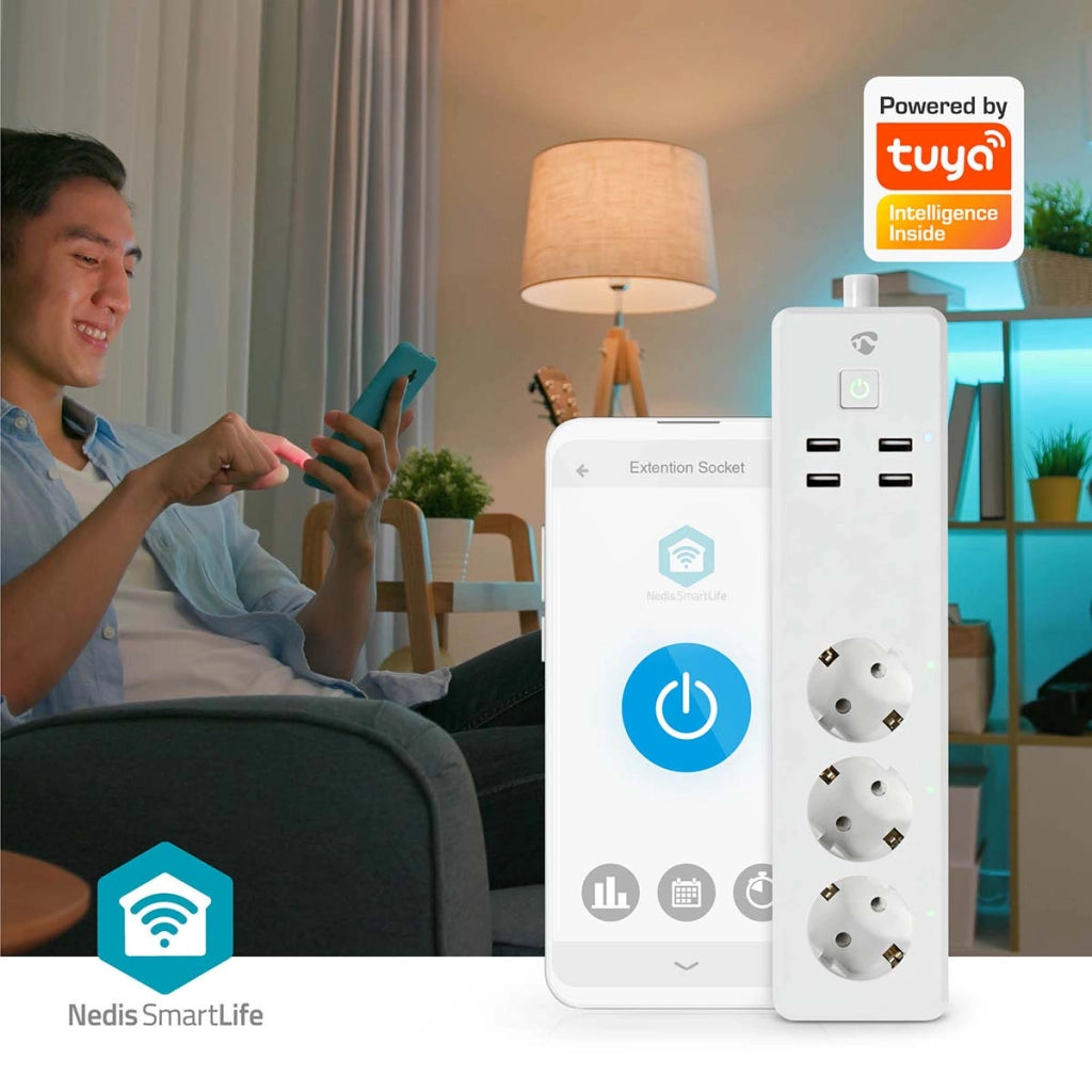 SmartLife Wi-Fi Connected Power Strip 3 uscite 16A 3680W con porte USB 1,8m Bianco Nedis