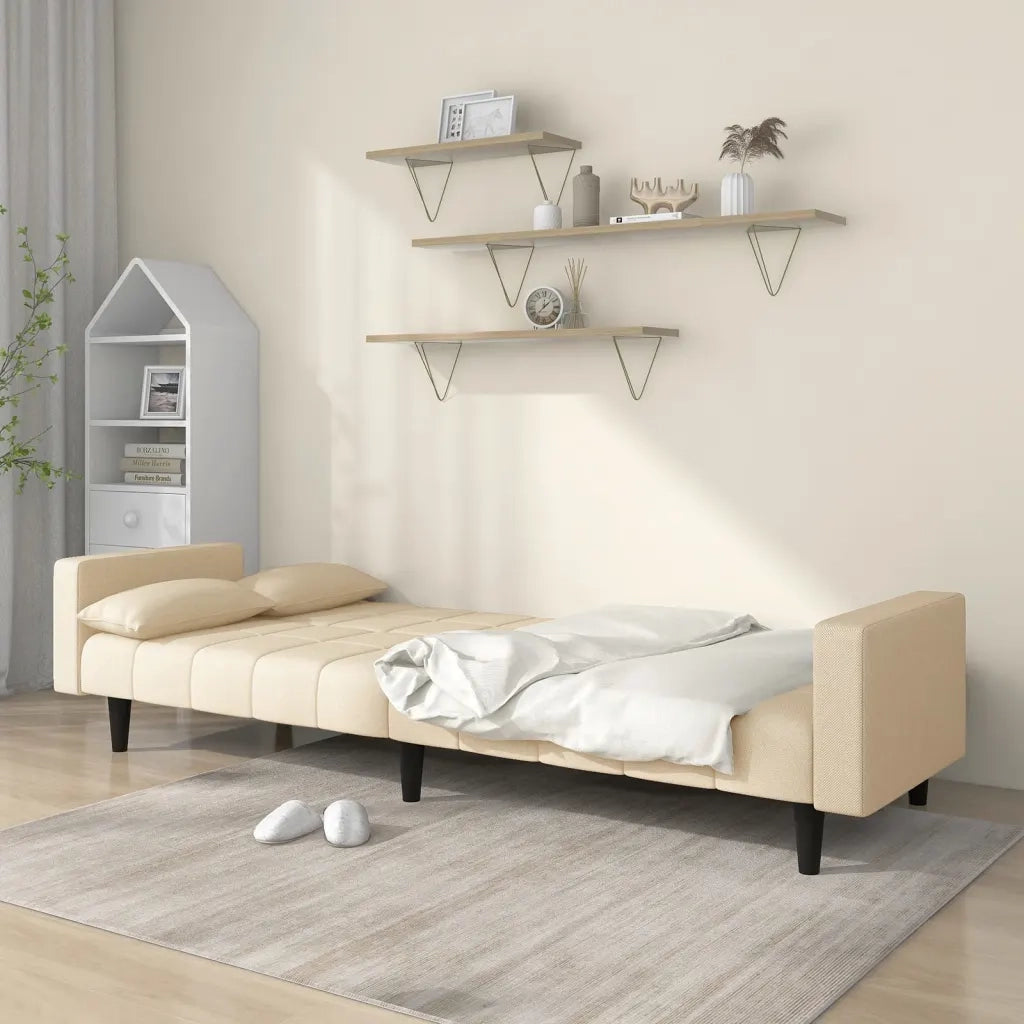 Divano Letto a 2 Posti con 2 Cuscini Crema in Tessutocod mxl 87495