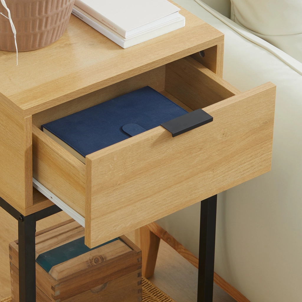 Tavolino da caff¨¨ con cassetto ¨C Zephmum ¨C Naturale Acciaio 40x30x76