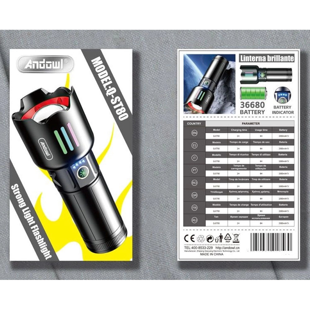 Trade Shop - Torcia Elettrica Alta Potenza Batteria Ricaricabile Led Portatile Indicatore Carica Q-st80 -