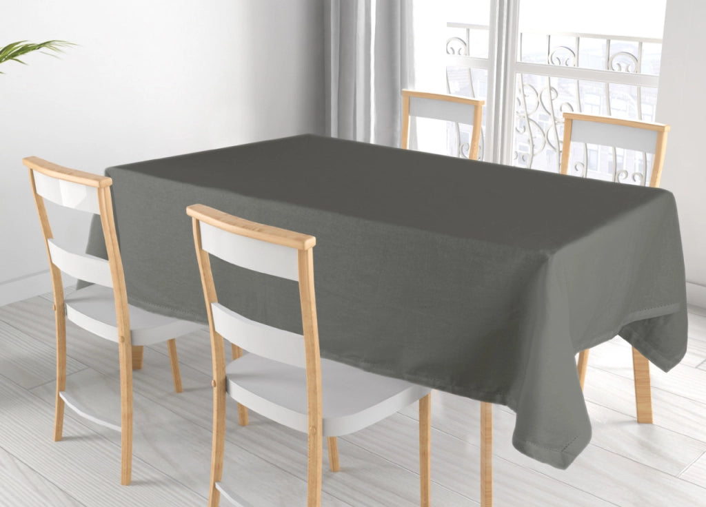 Tovaglia Cucina Soggiorno In Cotone Con Orlo A Giorno In Tinta Unita Ajour - 140x180cm - Grigio Scuro
