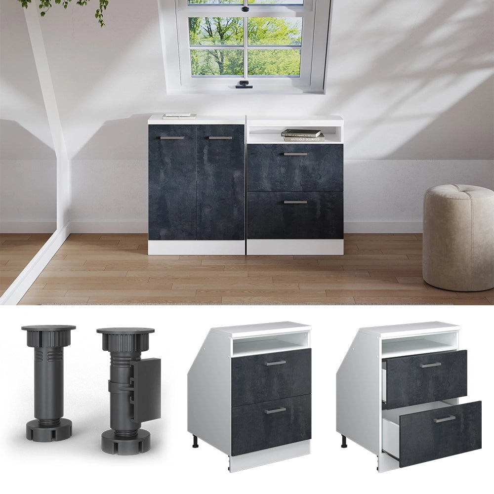 Mobile sottotetto Rion Calce nera/Bianco 60 x 83.8 cm con 2 cassetti, carcassa 60 cm profondità Vicco