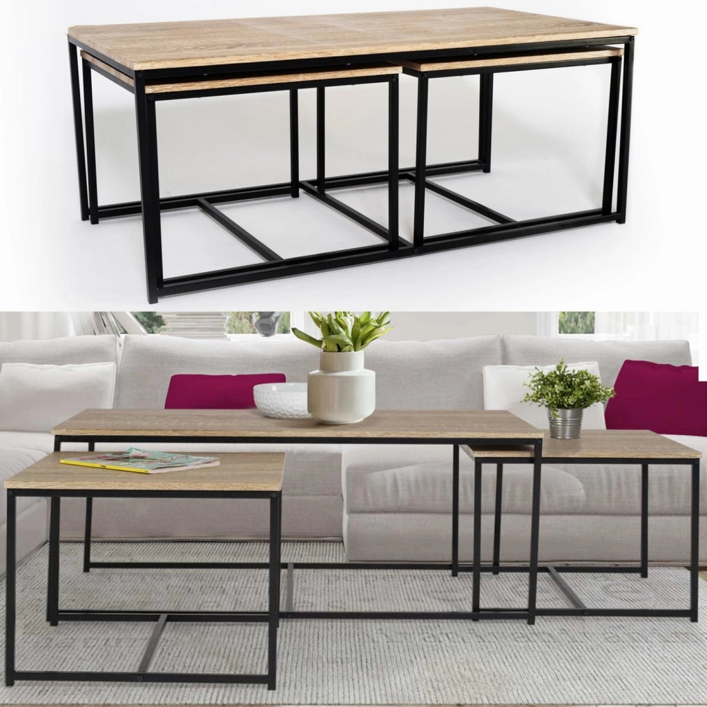 Set di 3 tavolini bassi 113 cm con design industriale DETROIT
