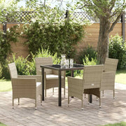Set da Pranzo per Giardino con cuscino 5 pcs Beige polyrattan 3379738