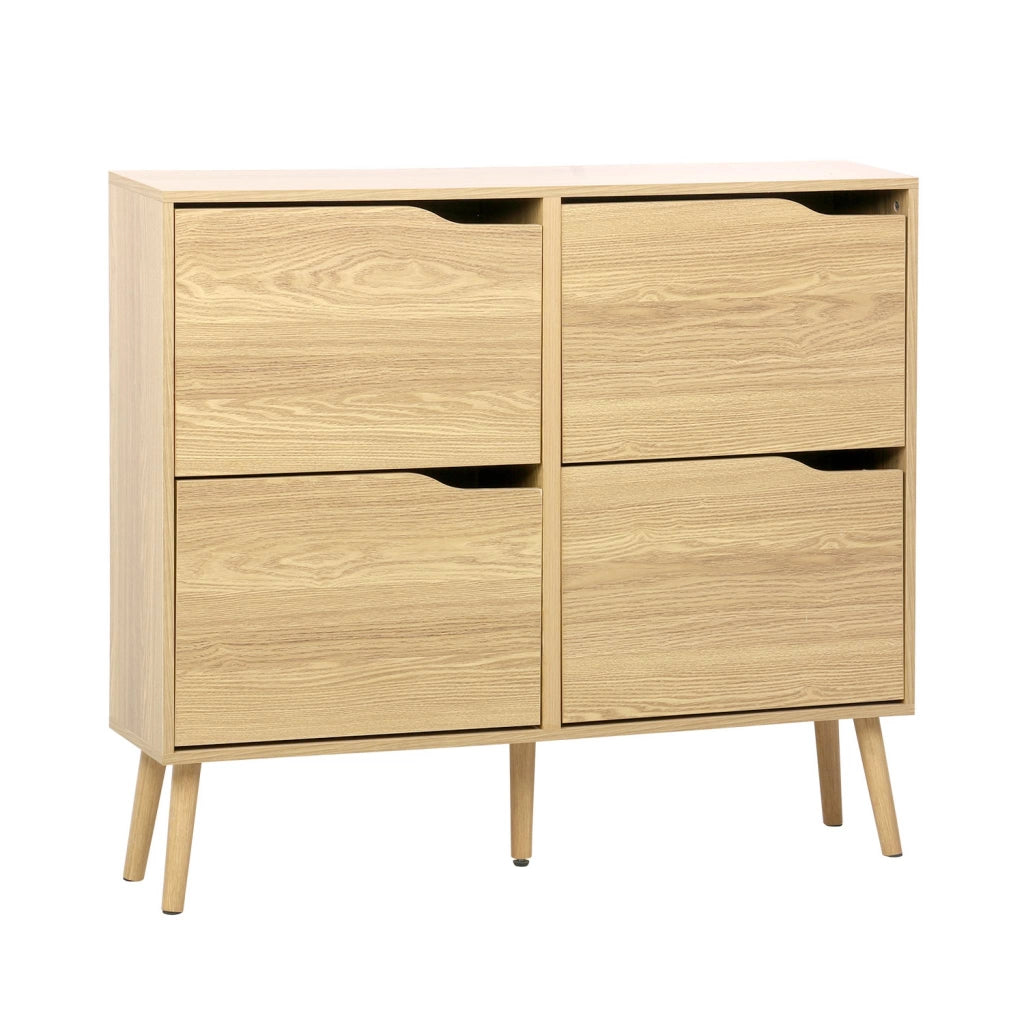Scarpiera con decoro effetto legno, 4 ante, marrone naturale