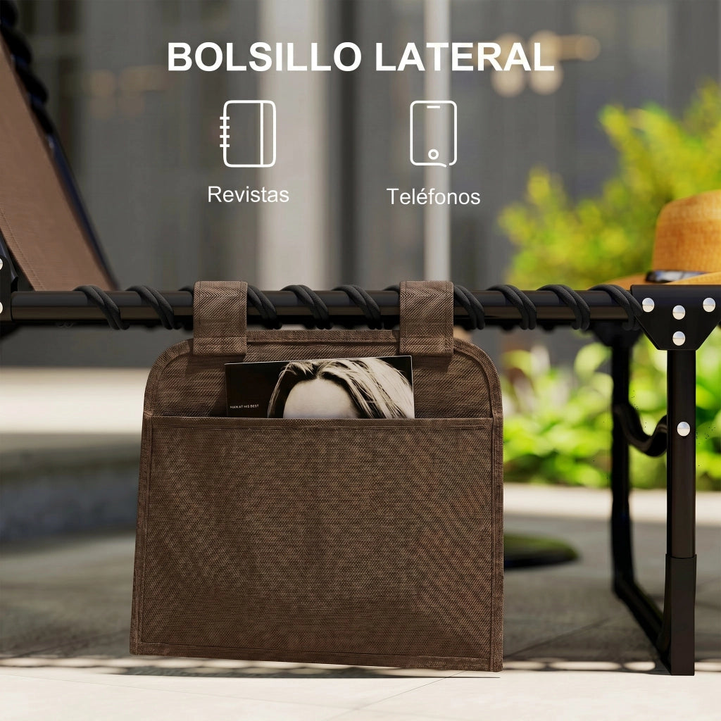Poltrona Pieghevole per Esterno con Schienale Regolabile e Struttura in Acciaio ¨C zephmum ¨C Marrone 189x58x30 cm