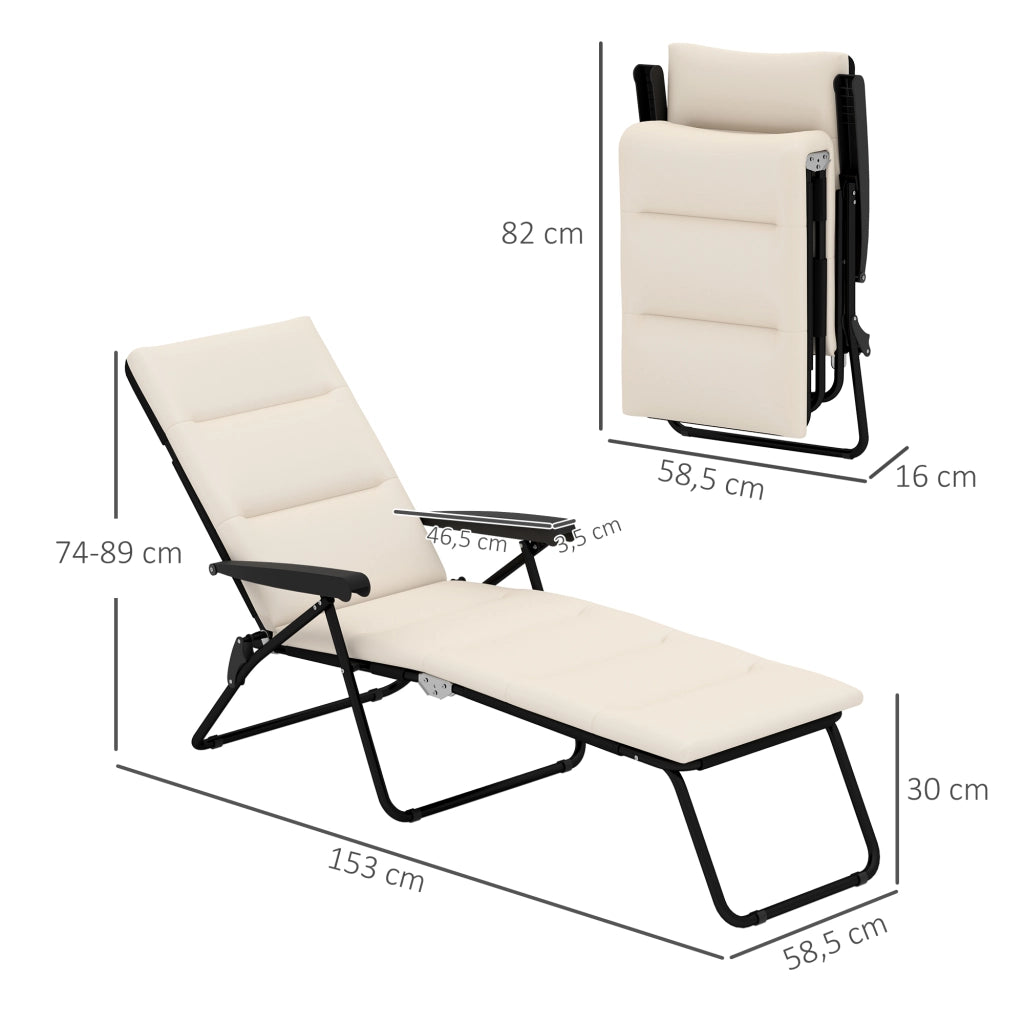 Transat pieghevole inclinabile 6 posizioni con materasso ¨C zephmum ¨C crema acciaio poliestere 153x58.5x89 cm