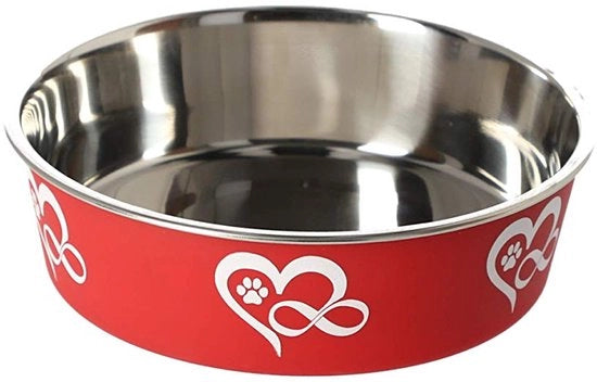 Bacino per cani in acciaio inossidabile con superficie antiscivolo, capacità 0,18 l, altezza 11 cm, colore rosso, modello 14485