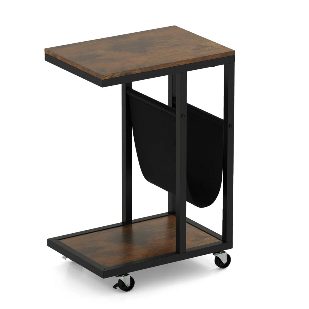 Tavolino laterale a forma di C 40 x 28 x 59 cm salvaspazio e pratico stile industriale metallo marrone 20_0013857