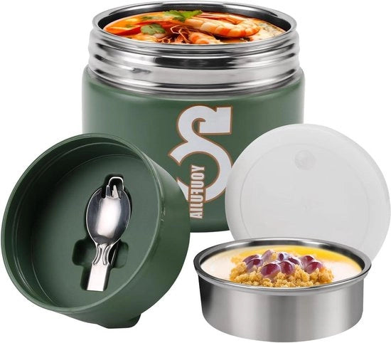 Contenitore termico in acciaio inossidabile da 1300 ml per cibo e bambini - Contenitore di conservazione del calore con cucchiaio pieghevole - Scatola termica per zuppe e muesli
