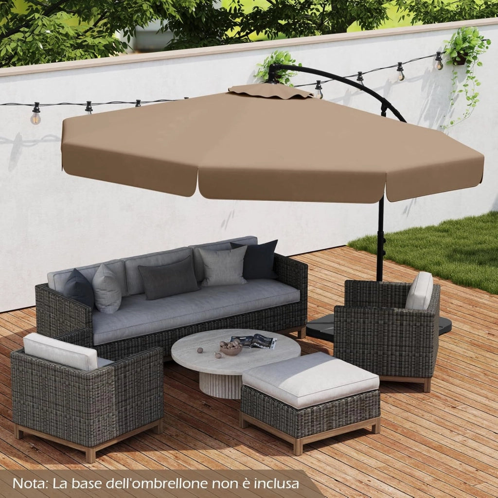 Ombrellone da Giardino 290 cm a Braccio | Inclinazione Regolabile, Manovella, 8 Stecche, Telo Solare, Copertura Inclusa