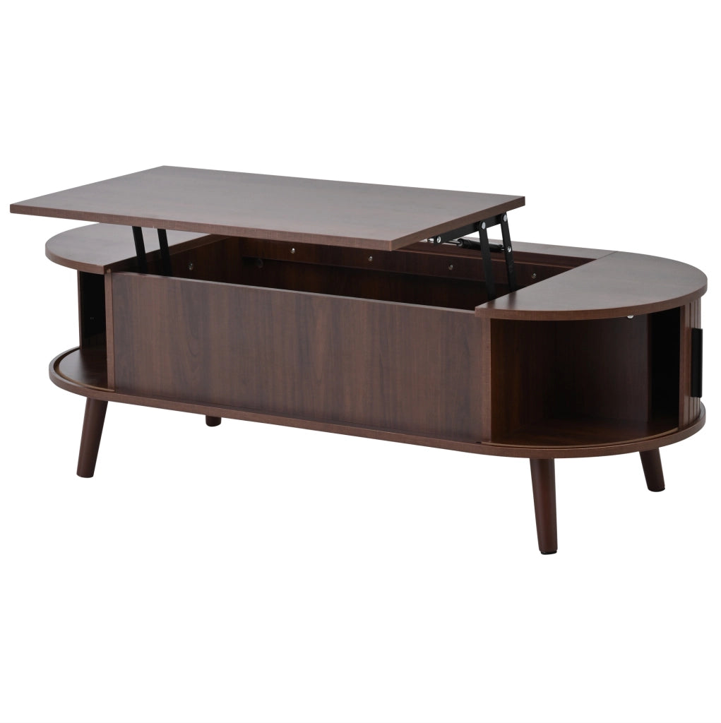 Tavolino da salotto 120x50x39.5 cm regolabile in altezza con vano nascosto in MDF noce