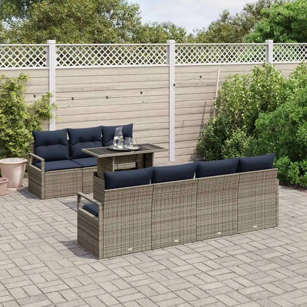 Set Divano da Giardino 8 pcs Grigio e Blu Navy polyrattan 3348771