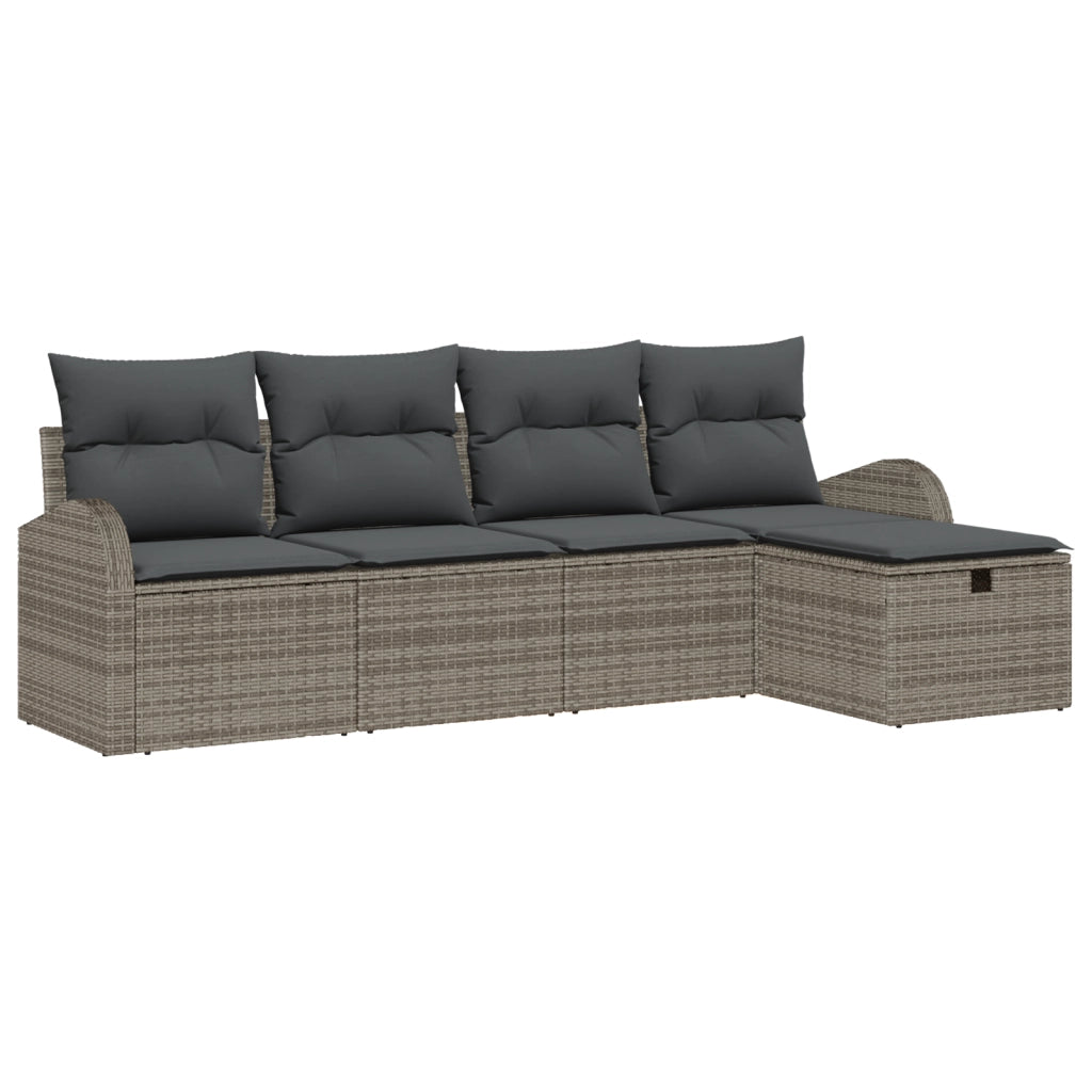 Set divano da giardino  5 pezzi con cuscini grigio polyrattan