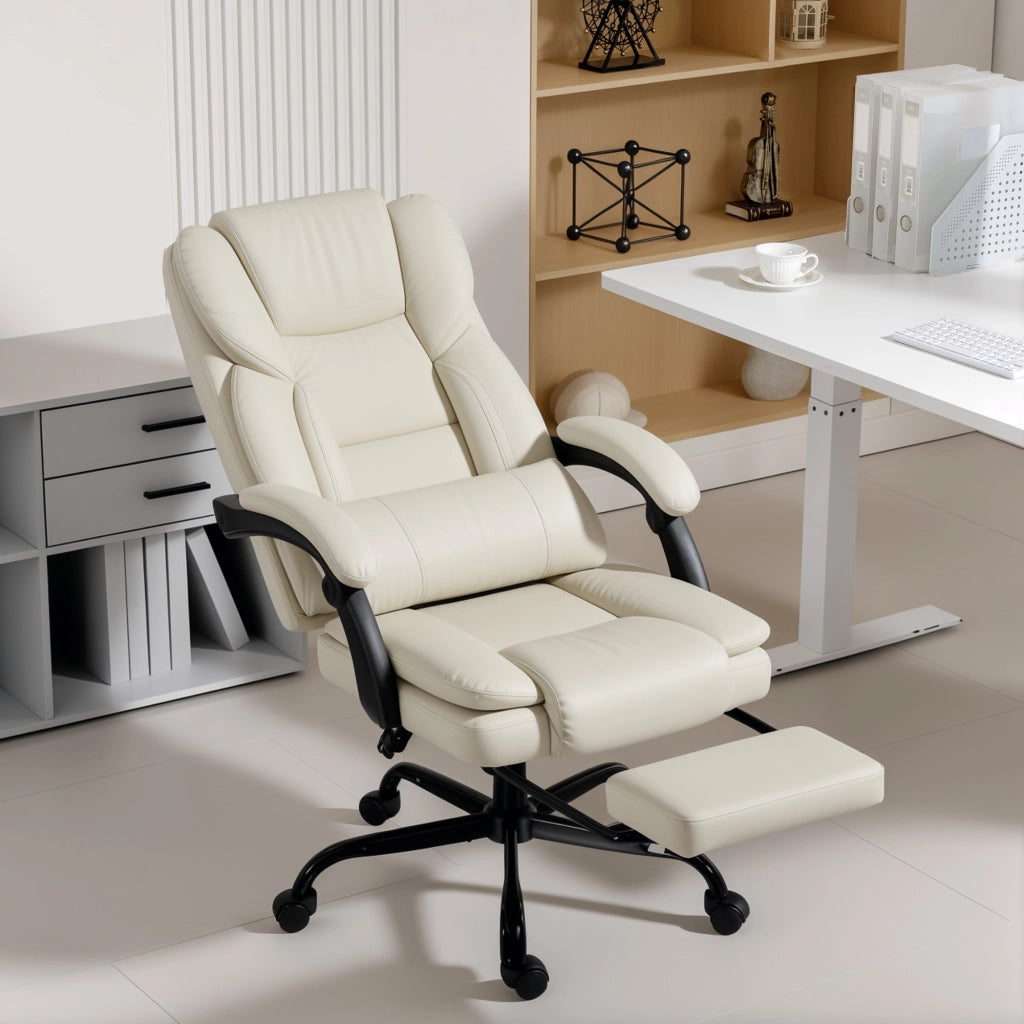 Sedia da Ufficio con Poggiapiedi ¨C Xylo ¨C Ecopelle Beige Regolabile