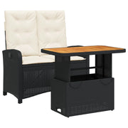 Set da Pranzo da Giardino 2 pz | Set Salotto da Giardino con Cuscini Nero in Polyrattan