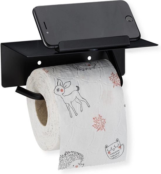 Houder wc-rotolo con adesivo autoattacco - multifunzionale - nero - finitura ruvida in acciaio inox