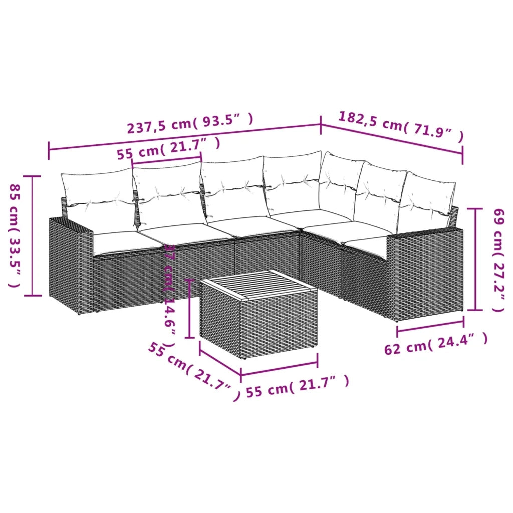Set Divani da Giardino con Cuscini 7pz Nero Polyrattan 3224137