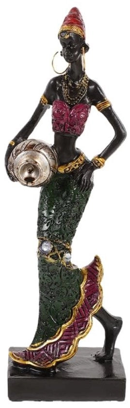 Figura femminile tribale in stile africano, scultura decorativa per ufficio o salotto, oggetto da collezione.