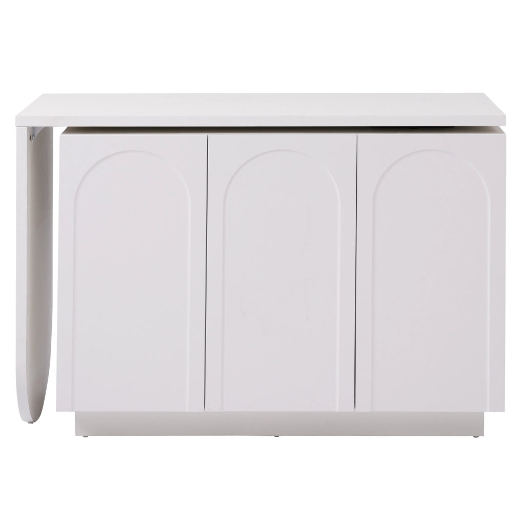 Scrivania angolare con mobile e piano girevole a 360 gradi, 3 vani con ripiani regolabili, in MDF bianco, 110 cm