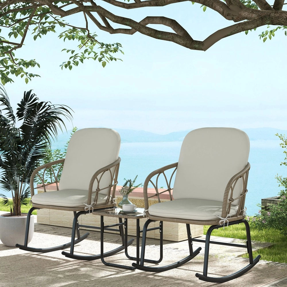 Set Sedie a Dondolo con Tavolino da Giardino e Cuscini ¨C Xylo ¨C Rattan, 3 Pezzi
