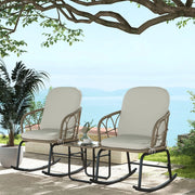 Set Sedie a Dondolo con Tavolino da Giardino e Cuscini ¨C Xylo ¨C Rattan, 3 Pezzi