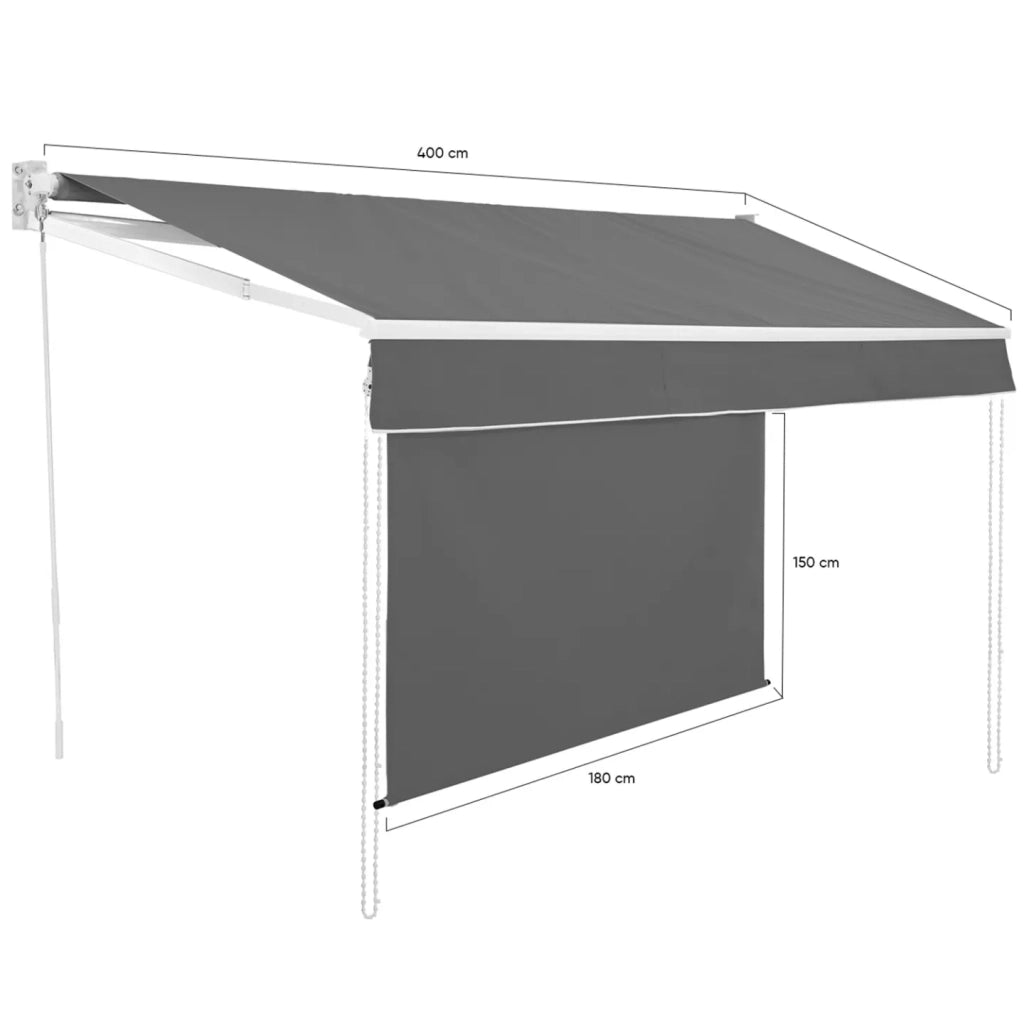 IDMarket - Toldo manual 3,95x3 M gris antracita con faldón H.1,40 M