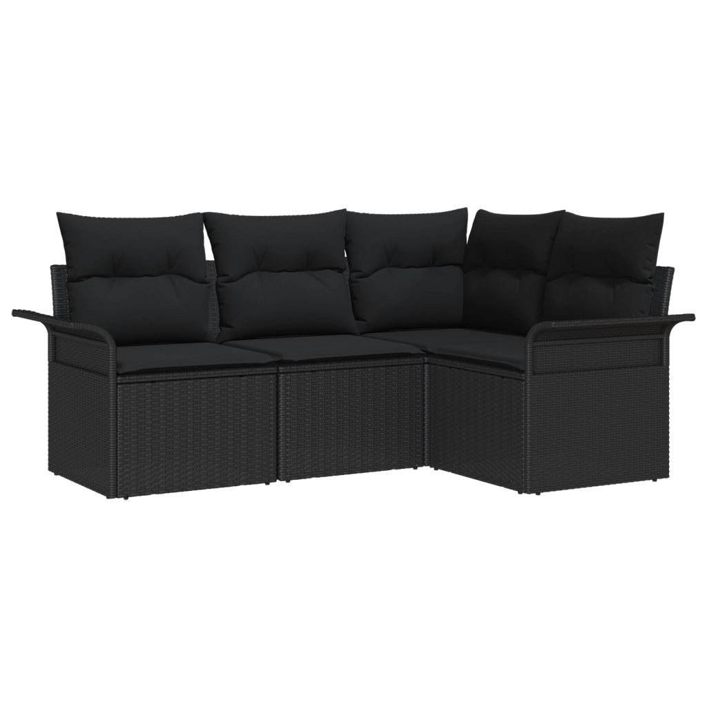 Set Divano Giardino 4 Pezzi con Cuscini Rattan Nero Polirattan