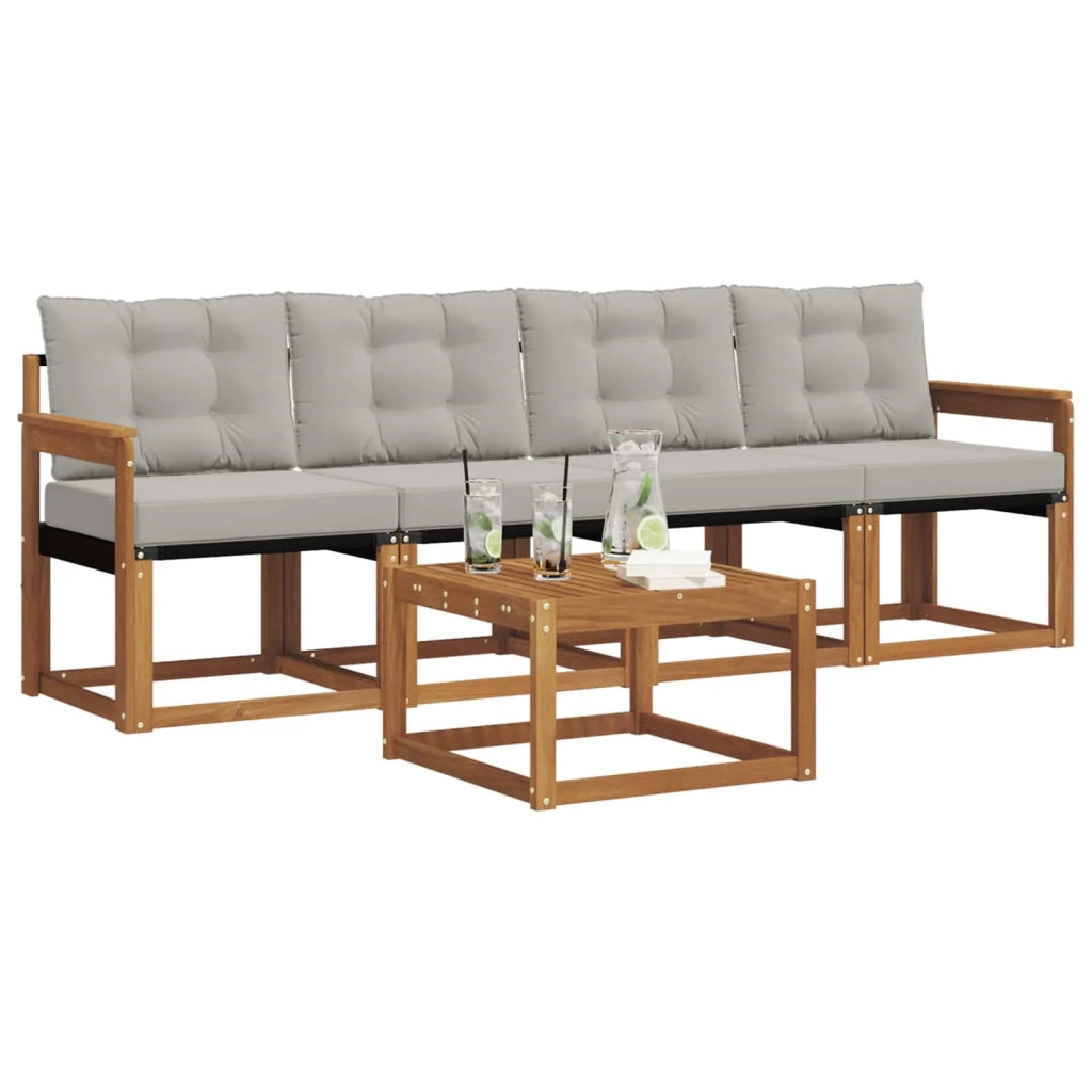 Set di divani da esterno 5 pcs Grigio Naturale e Chiaro