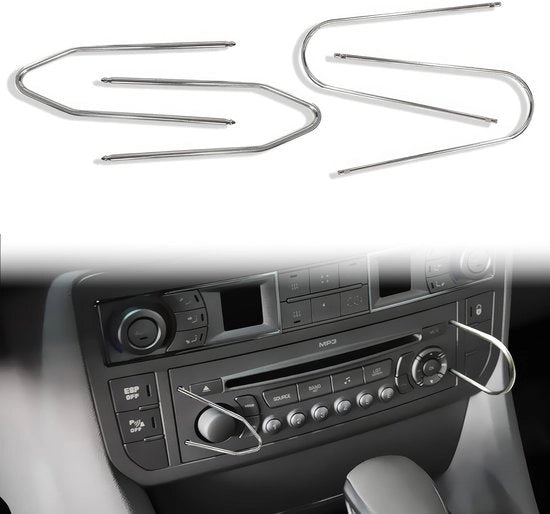 Kit di smontaggio per autoradio 4 pezzi - Chiave di avviamento - Morsetto - Strumento di rimozione - Adatto a tutti i veicoli - Progettazione ergonomico - Chiave di rimozione radio