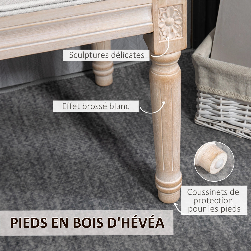 Pouf imbottito per letto ¨C zephmum ¨C rivestimento tessuto beige piedi in legno massello