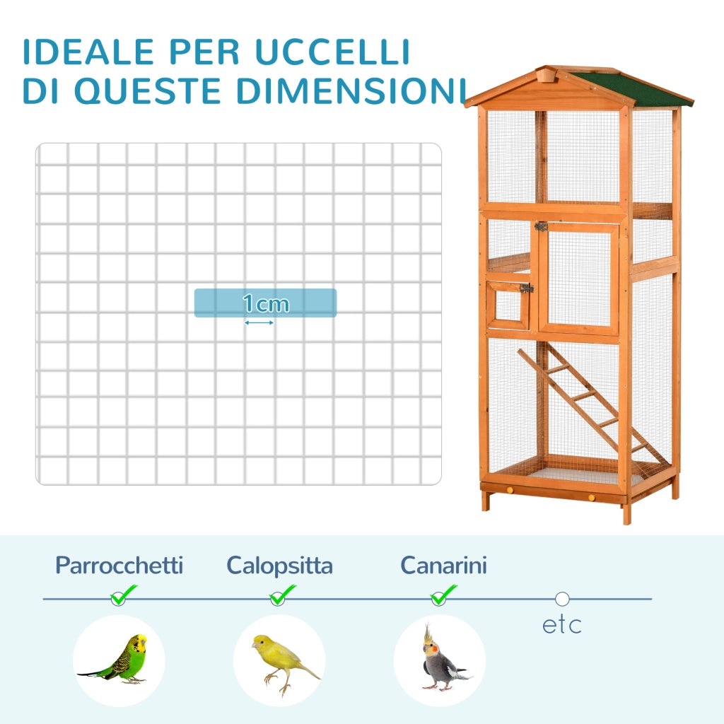 Gabbia per Uccelli Alta 165cm in Legno da Esterno con 2 Porte e Vassoio Estraibile, Arancione