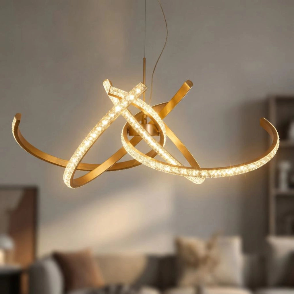 Lampadario Celtic con cerchi intrecciati in oro spazzolato