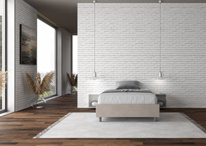 Letto Matrimoniale Francese Sommier 150x190 cm con Rete e Contenitore Azelia Sabbia