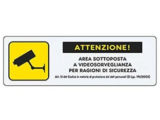 TARGHETTA ADESIVA AREA VIDEOSORVEGLIATA CON NORMATIVA- - cm.15X5h. - 10 pezzi