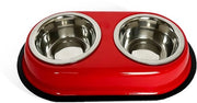 Doppio contenitore per cibo, 2 x 400 ml contenitori in acciaio inossidabile, contenitore per cibo, fondo antiscivolo, nero (rosso)