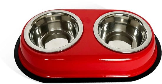 Doppio contenitore per cibo, 2 x 400 ml contenitori in acciaio inossidabile, contenitore per cibo, fondo antiscivolo, nero (rosso)