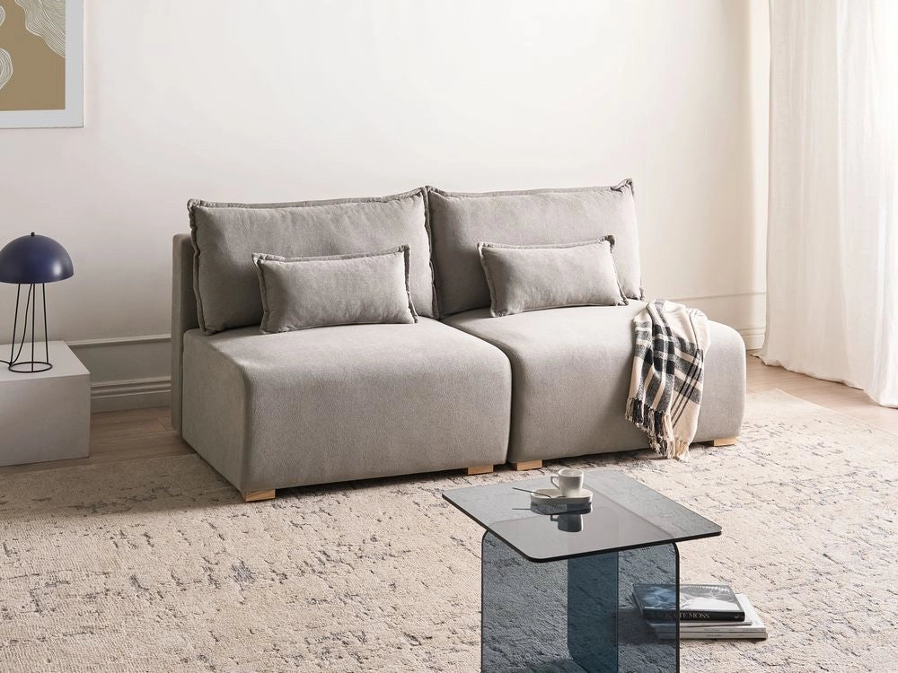 Divano componibile in tessuto grigio imbottito con funzione letto e contenitore Stile minimalista