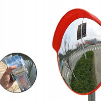 Specchio stradale da 30 cm con supporto sferico, ideale per negozi e magazzini, infrangibile.
