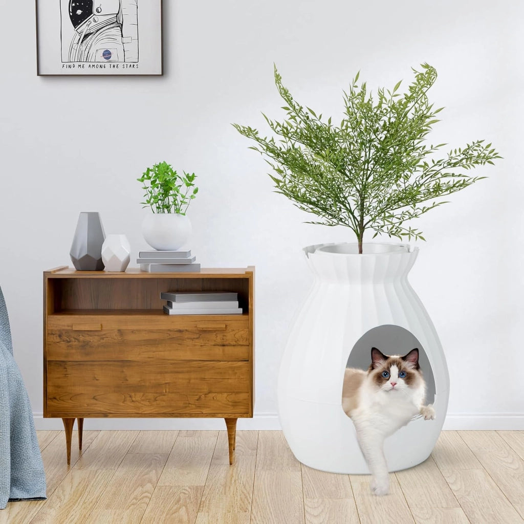 Lettiera per Gatti Smart con Rimozione Elettronica degli Odori e Sterilizzazione, Pianta Finta, Ciottoli, Tenda per la Porta, Paletta, Adatta per Gatti Grandi e Cuccioli (Bianco)