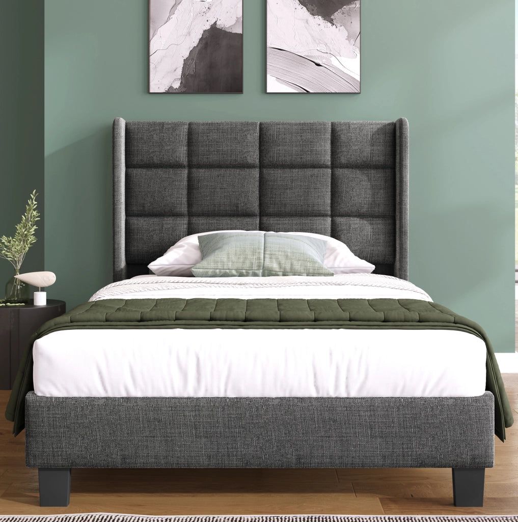 Letto imbottito singolo 90x200 cm con rete e materasso in tessuto grigio