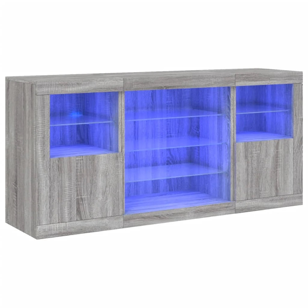 Buffet credenza cassettiera armadio mobile contenitore organizer per cucina soggiorno salotto con luci LED Sonoma 142,5 x 37 x 67 cm grigio 02_0030052